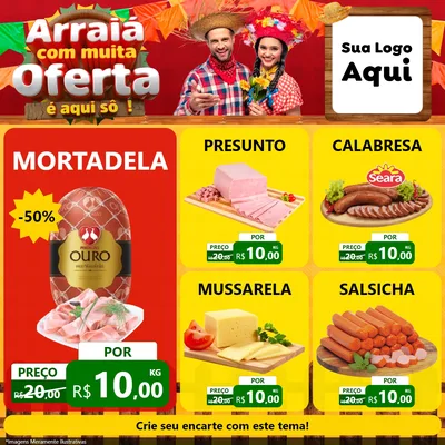 Modelo de Rede Social para Feed Facebook com o tema Arraiá Com Muita Oferta - É Aqui Sô! para Frios e Laticínios