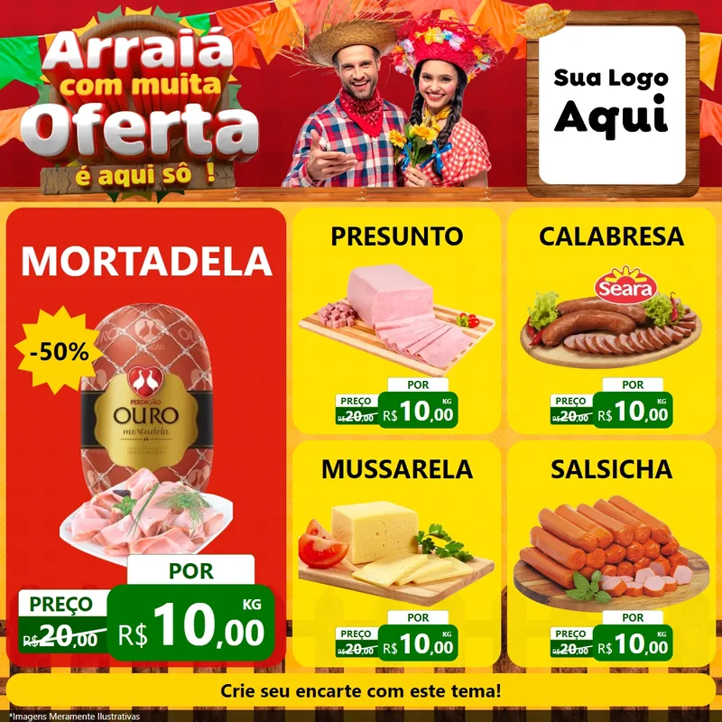 Modelo de Rede Social para Feed Facebook com o tema Arraiá Com Muita Oferta - É Aqui Sô! para Frios e Laticínios