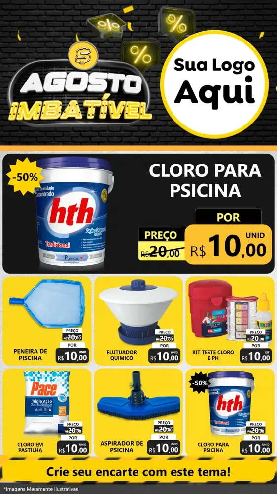 Modelo de Rede Social para Stories com o tema Agosto Imbatível para Produtos para Piscina
