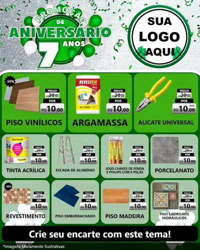 Modelo de Rede Social para Feed Instagram com o tema Promoção de Aniversário - 7 Anos para Material para Construção