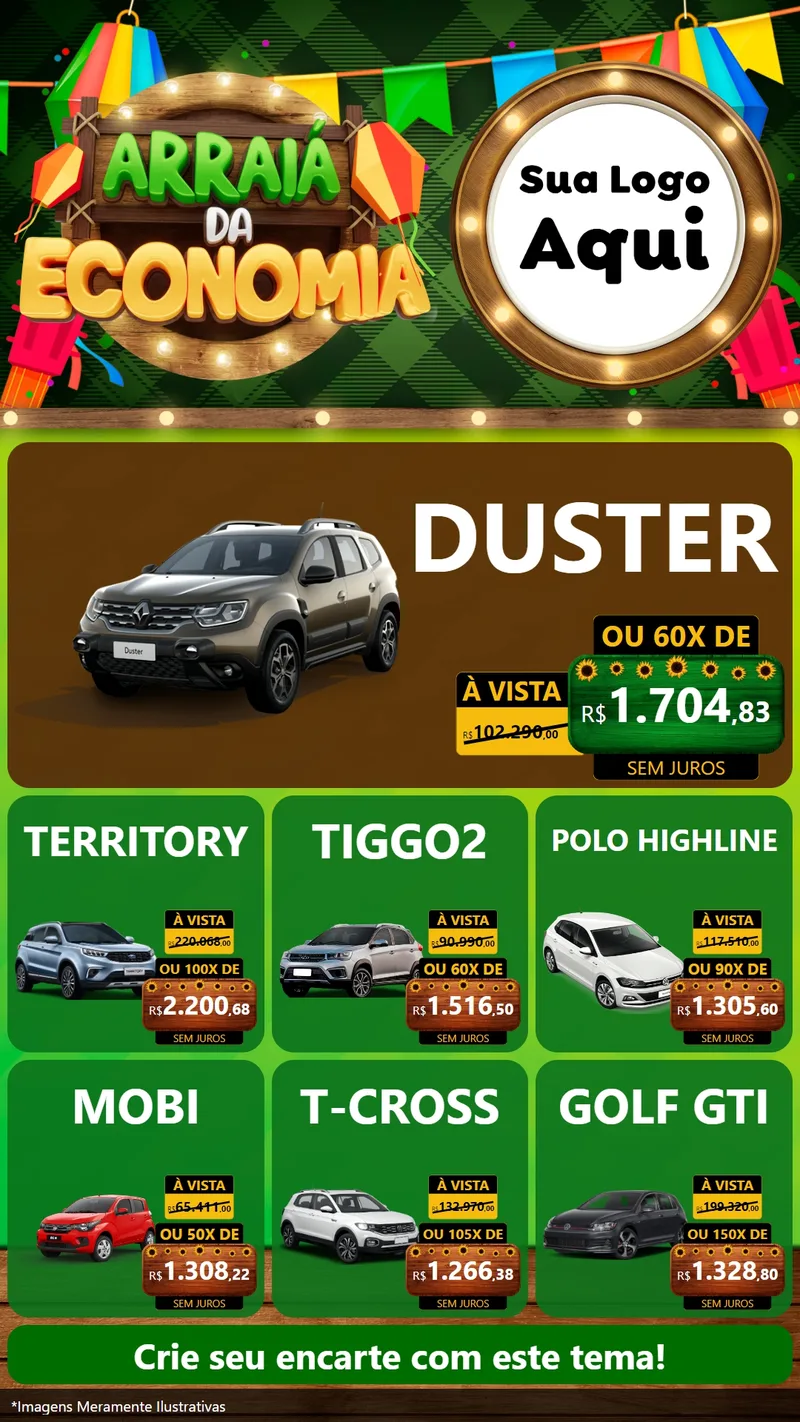 Modelo de Rede Social para Stories com o tema Arraiá de Economia para Concessionaria de Carros