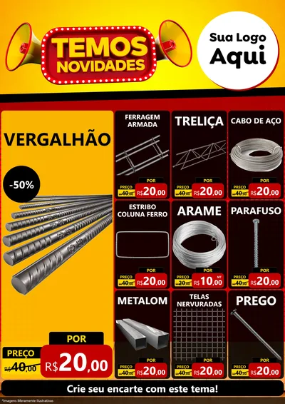 Modelo de Encarte para Encarte A4 Vertical com o tema Temos Novidades para Ferragens