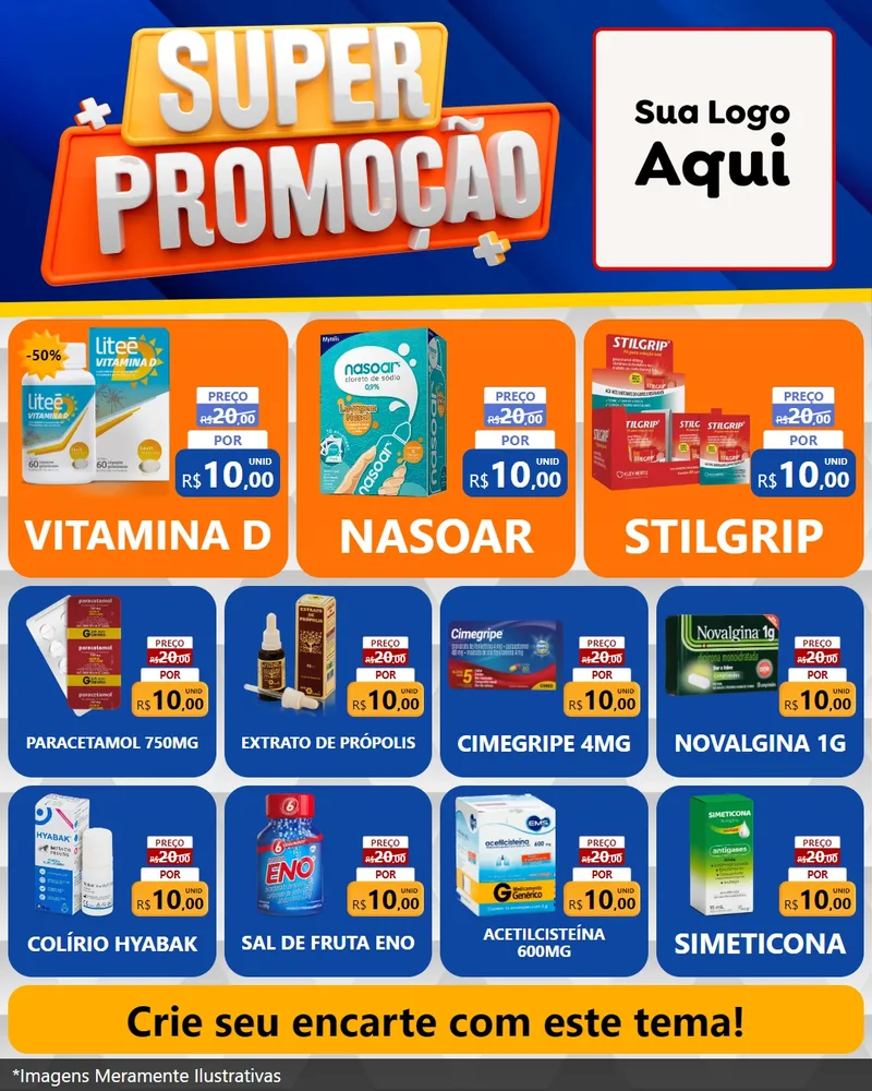 Modelo de Rede Social para Feed Instagram com o tema Super Promoção para Farmácia