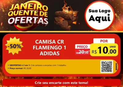 Modelo de Cartaz para Cartaz A4 Horizontal com o tema Janeiro Quente de Ofertas para Roupas e acessórios