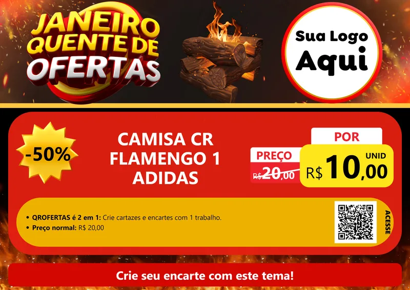 Modelo de Cartaz para Cartaz A4 Horizontal com o tema Janeiro Quente de Ofertas para Roupas e acessórios