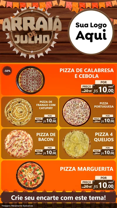 Modelo de TV para TV Vertical com o tema Arraiá de Julho - Junina para Pizzaria