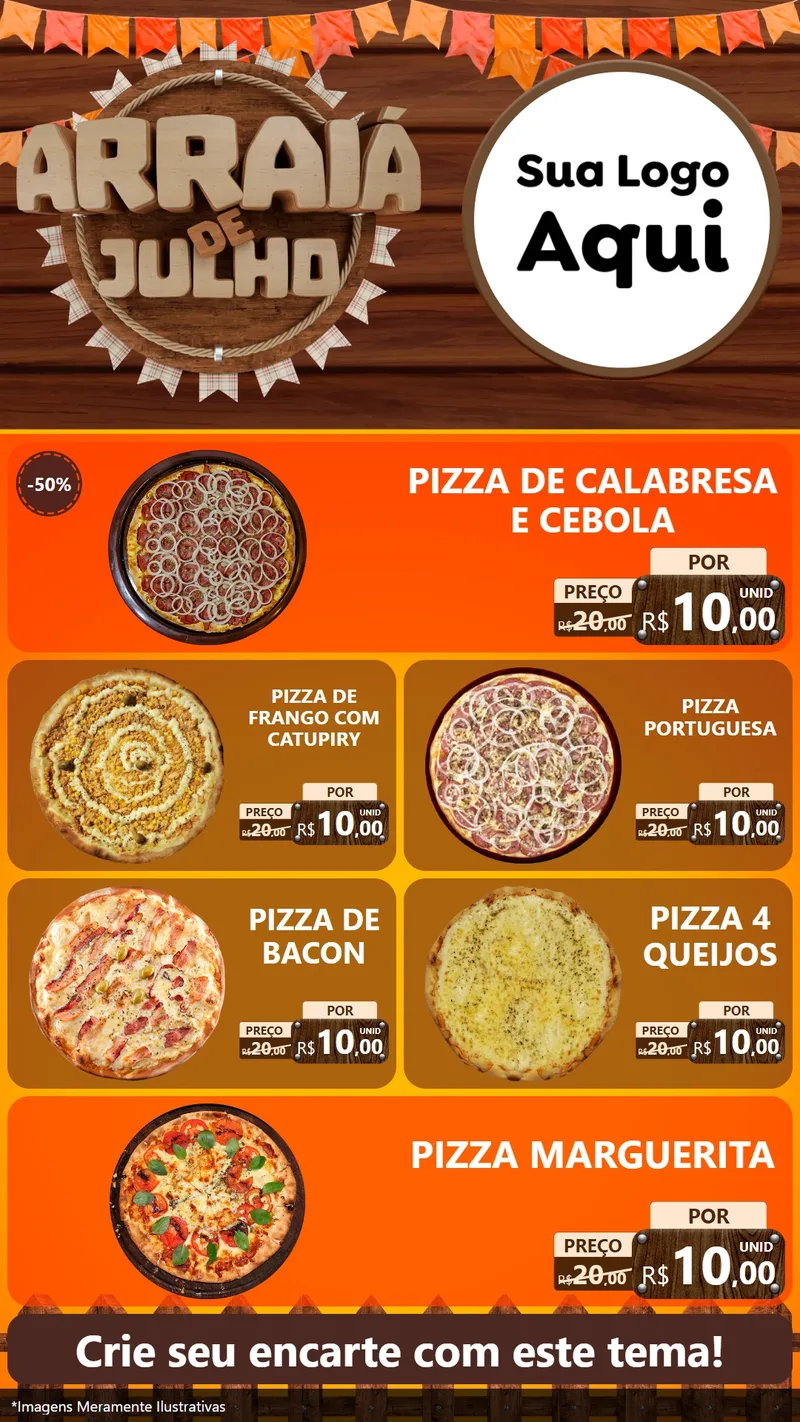 Modelo de TV para TV Vertical com o tema Arraiá de Julho - Junina para Pizzaria