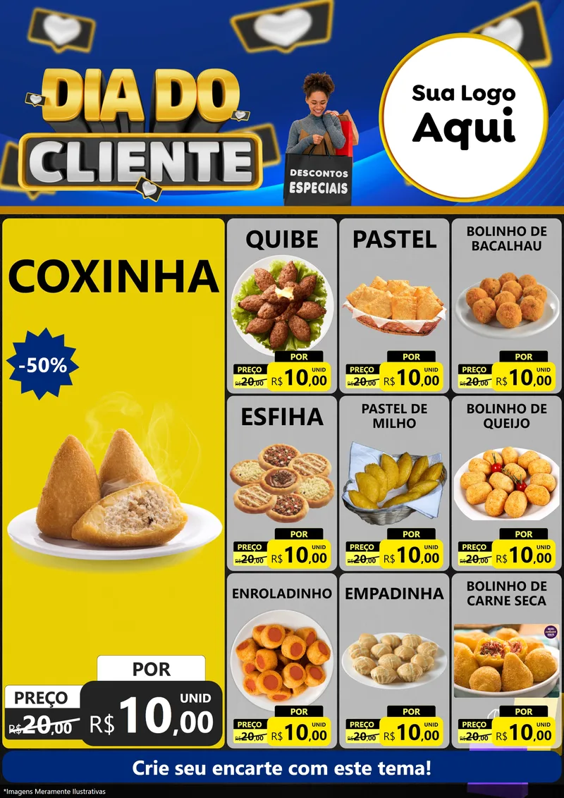 Modelo de Encarte para Encarte A4 Vertical com o tema Dia Do Cliente para Salgadaria