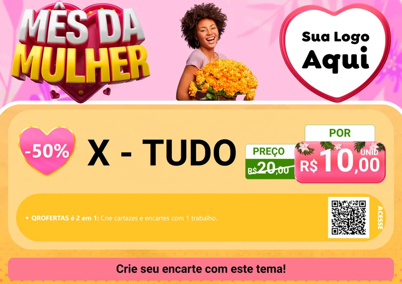 Modelo de Cartaz para Cartaz A4 Horizontal com o tema Mês da Mulher para Hamburgueria