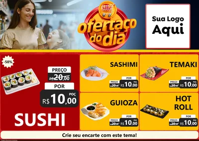 Modelo de Encarte para Encarte A4 Horizontal com o tema Ofertaço Do Dia para Comida japonesa
