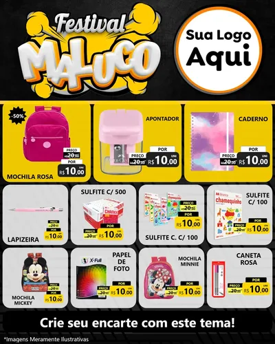 Modelo de Rede Social para Feed Instagram com o tema Festival Maluco para Papelaria