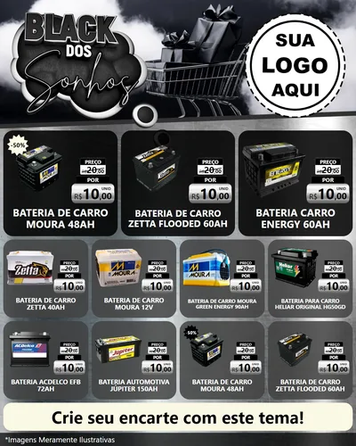Modelo de Rede Social para Feed Instagram com o tema Black dos Sonhos para Baterias Elétricas