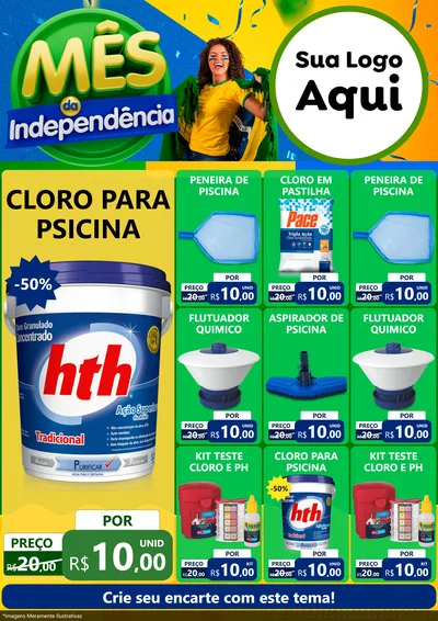 Modelo de Encarte para Encarte A4 Vertical com o tema Mês da Independência para Produtos para Piscina