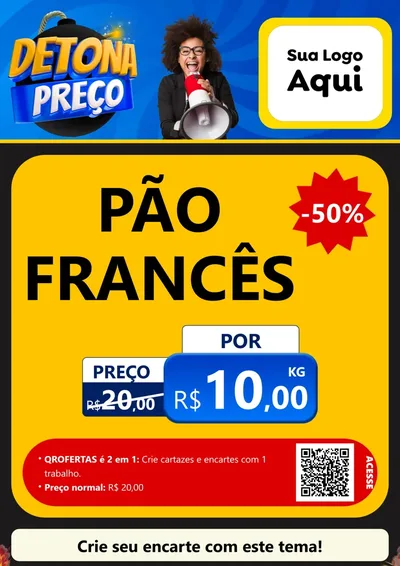 Modelo de Cartaz para Cartaz A4 Vertical com o tema Detona Preços para Padaria