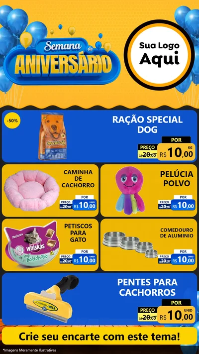 Modelo de TV para TV Vertical com o tema Semana de Aniversário para Pet Shop