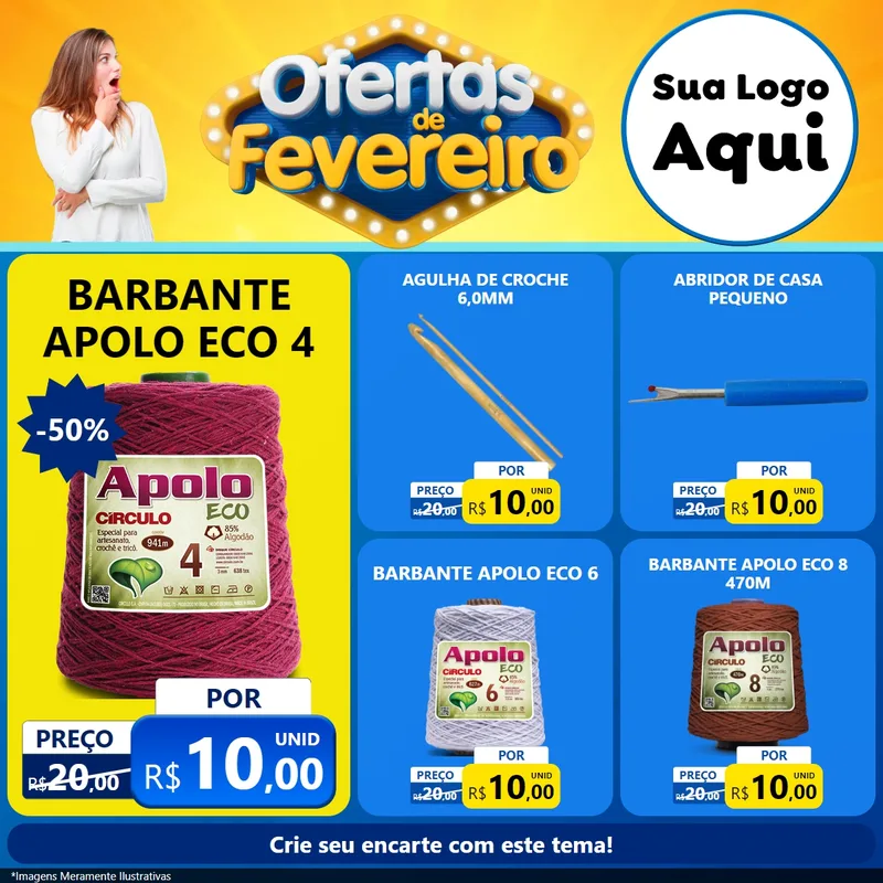 Modelo de Rede Social para Feed Facebook com o tema Ofertas de Fevereiro para Armarinho e Aviamentos