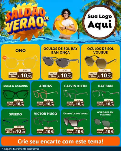 Modelo de Rede Social para Feed Instagram com o tema Saldão de Verão para Óticas