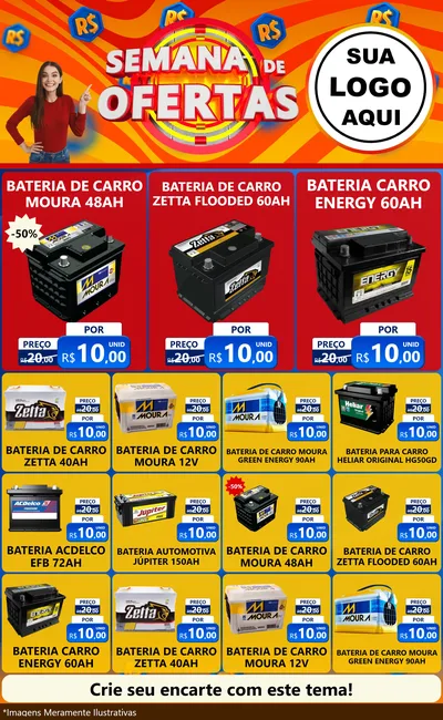 Modelo de Encarte para Encarte Grande com o tema Semana de Ofertas para Baterias Elétricas