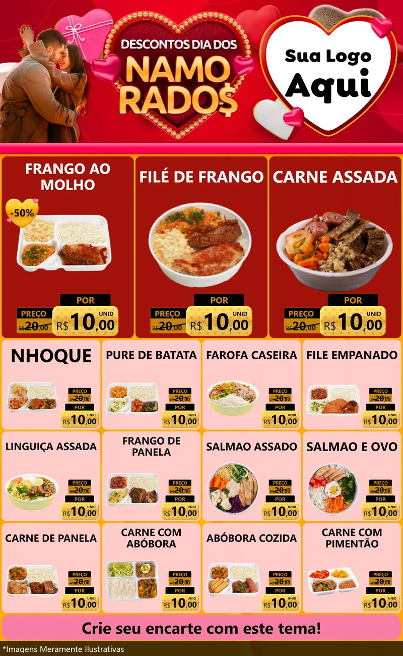 Modelo de Encarte para Encarte Grande com o tema Descontos Dia dos Namorados para Restaurante