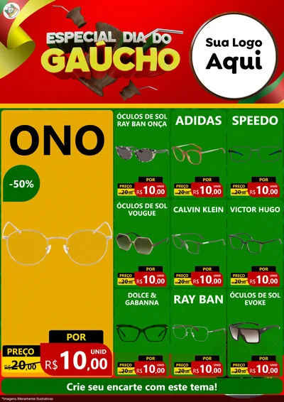 Modelo de Encarte para Encarte A4 Vertical com o tema Especial Dia do Gaúcho para Óticas