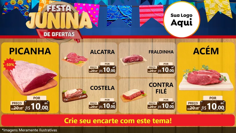 Modelo de TV para TV Horizontal com o tema Festa Junina de Ofertas para Açougue