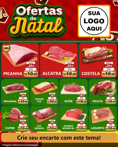 Modelo de Rede Social para Feed Instagram com o tema Ofertas de Natal para Açougue