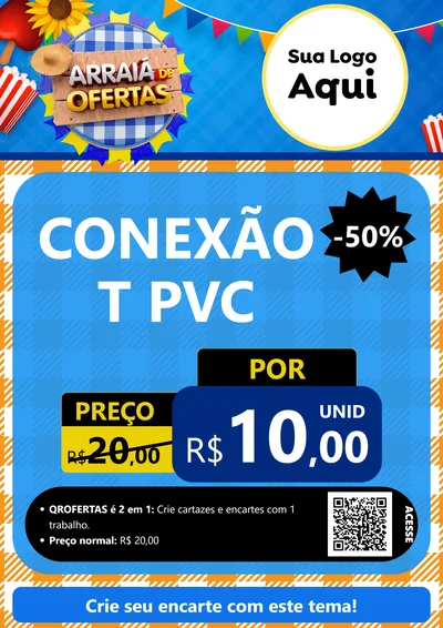 Modelo de Cartaz para Cartaz A4 Vertical com o tema Arraiá de Ofertas para Tubos e conexões