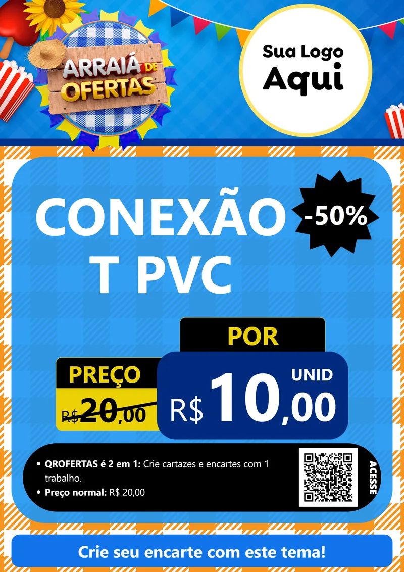 Modelo de Cartaz para Cartaz A4 Vertical com o tema Arraiá de Ofertas para Tubos e conexões