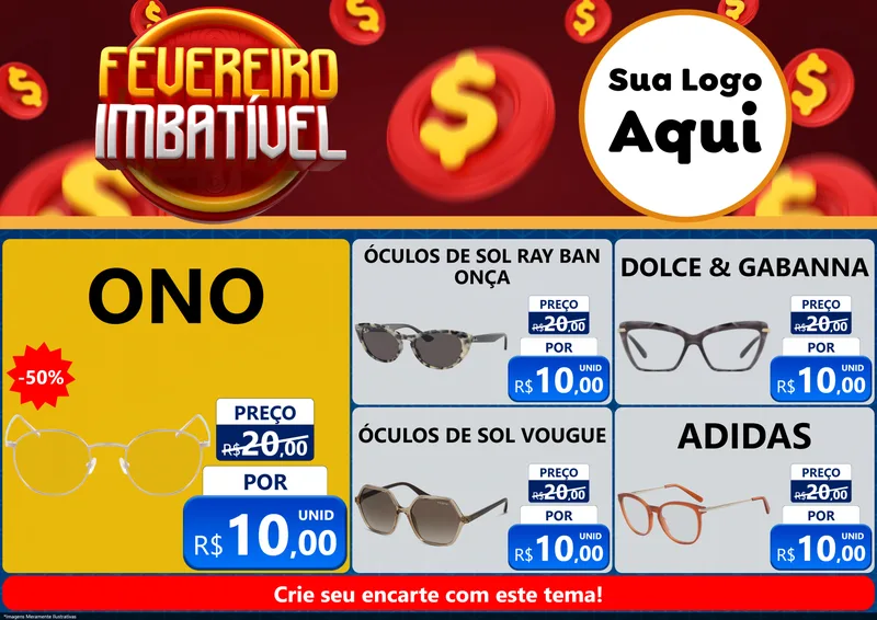 Modelo de Encarte para Encarte A4 Horizontal com o tema Fevereiro Imbatível para Óticas