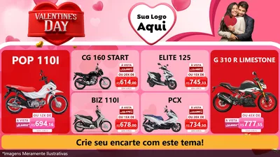 Modelo de TV para TV Horizontal com o tema Valentine's Day para Concessionaria de Motos