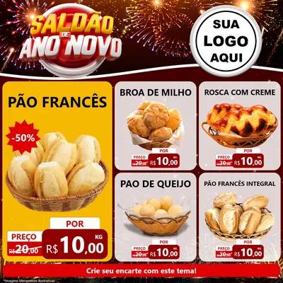 Modelo de Rede Social para Feed Facebook com o tema Saldão de Ano Novo para Padaria