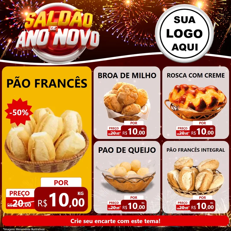 Modelo de Rede Social para Feed Facebook com o tema Saldão de Ano Novo para Padaria