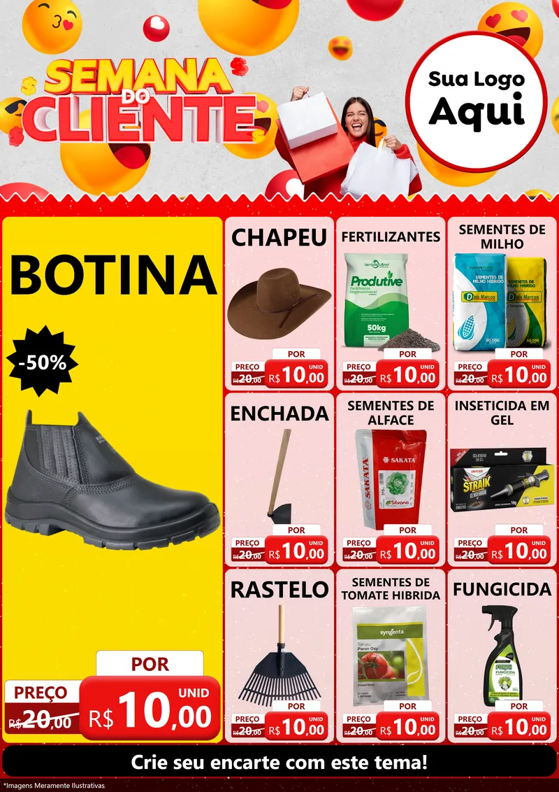 Modelo de Encarte para Encarte A4 Vertical com o tema Semana do Cliente para Agropecuária