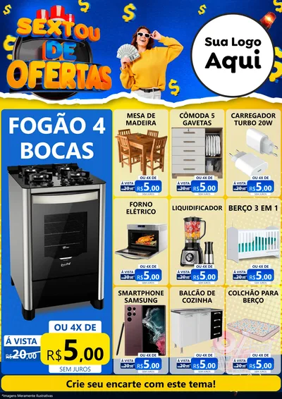 Modelo de Encarte para Encarte A4 Vertical com o tema Sextou de Ofertas para Móveis e Eletro