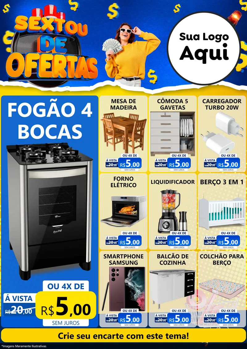 Modelo de Encarte para Encarte A4 Vertical com o tema Sextou de Ofertas para Móveis e Eletro