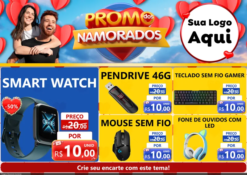 Modelo de Encarte para Encarte A4 Horizontal com o tema Promo dos Namorados para Informática