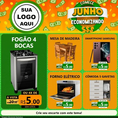 Modelo de Rede Social para Feed Facebook com o tema Comece Junho Economizando para Móveis e Eletro
