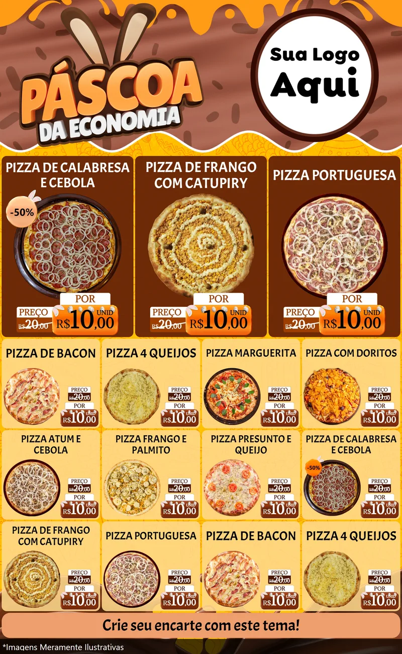 Modelo de Encarte para Encarte Grande com o tema Páscoa da Economia para Pizzaria