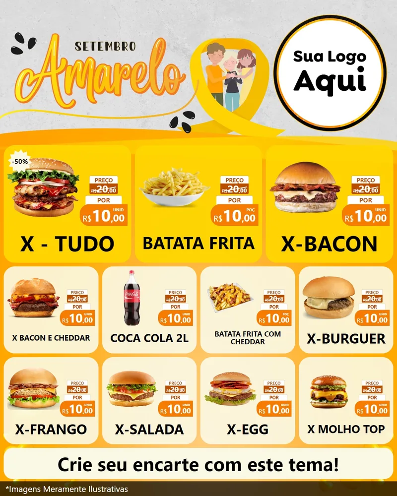 Modelo de Rede Social para Feed Instagram com o tema Setembro Amarelo para Hamburgueria