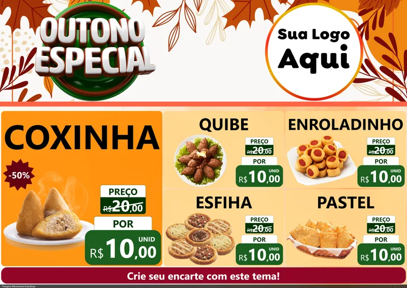 Modelo de Encarte para Encarte A4 Horizontal com o tema Outono Especial para Salgadaria