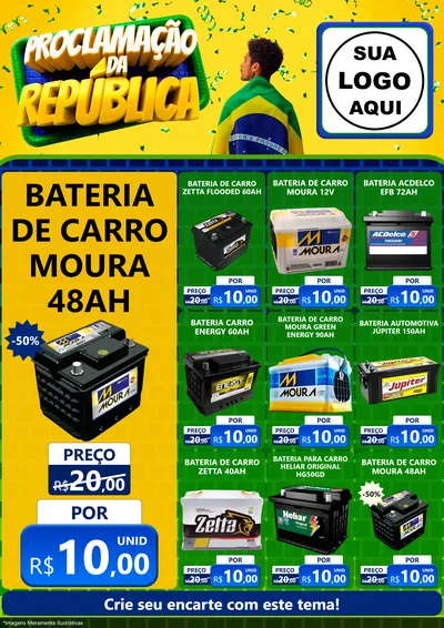 Modelo de Encarte para Encarte A4 Vertical com o tema Proclamação da República para Baterias Elétricas