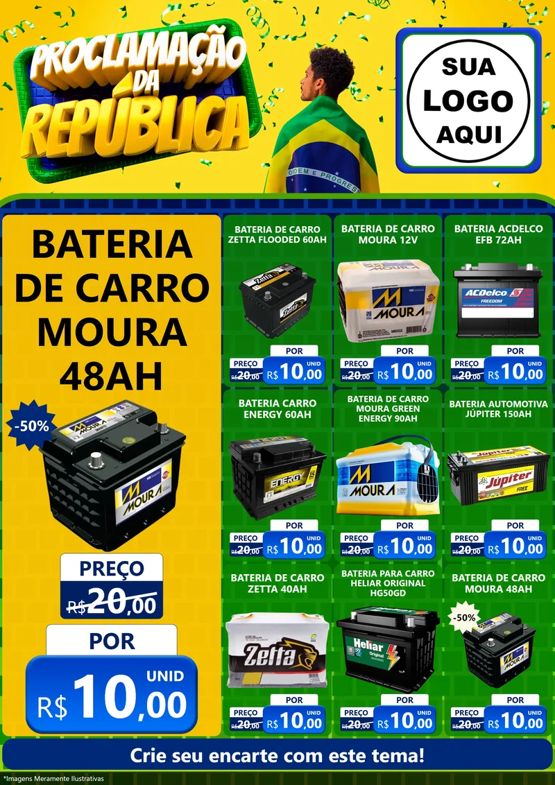 Modelo de Encarte para Encarte A4 Vertical com o tema Proclamação da República para Baterias Elétricas