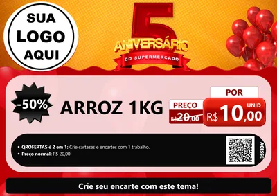 Modelo de Cartaz para Cartaz A4 Horizontal com o tema Aniversário do Supermercado - 5 Anos para Supermercado