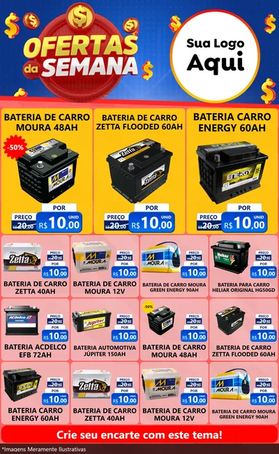 Modelo de Encarte para Encarte Grande com o tema Ofertas Da Semana para Baterias Elétricas