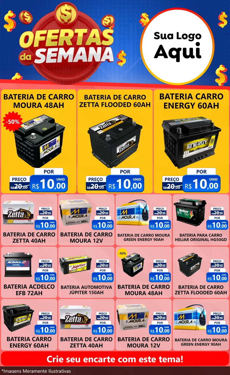 Modelo de Encarte para Encarte Grande com o tema Ofertas Da Semana para Baterias Elétricas