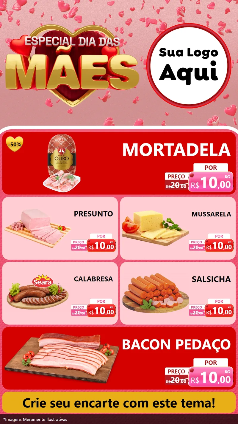 Modelo de TV para TV Vertical com o tema Especial Dia Das Mães para Frios e Laticínios