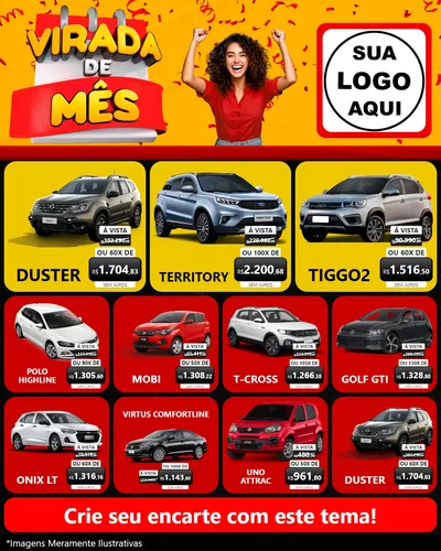 Modelo de Rede Social para Feed Instagram com o tema Virada de Mês para Concessionaria de Carros