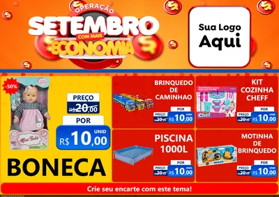 Modelo de Encarte para Encarte A4 Horizontal com o tema Operação Setembro Com Muita Economia para Brinquedos