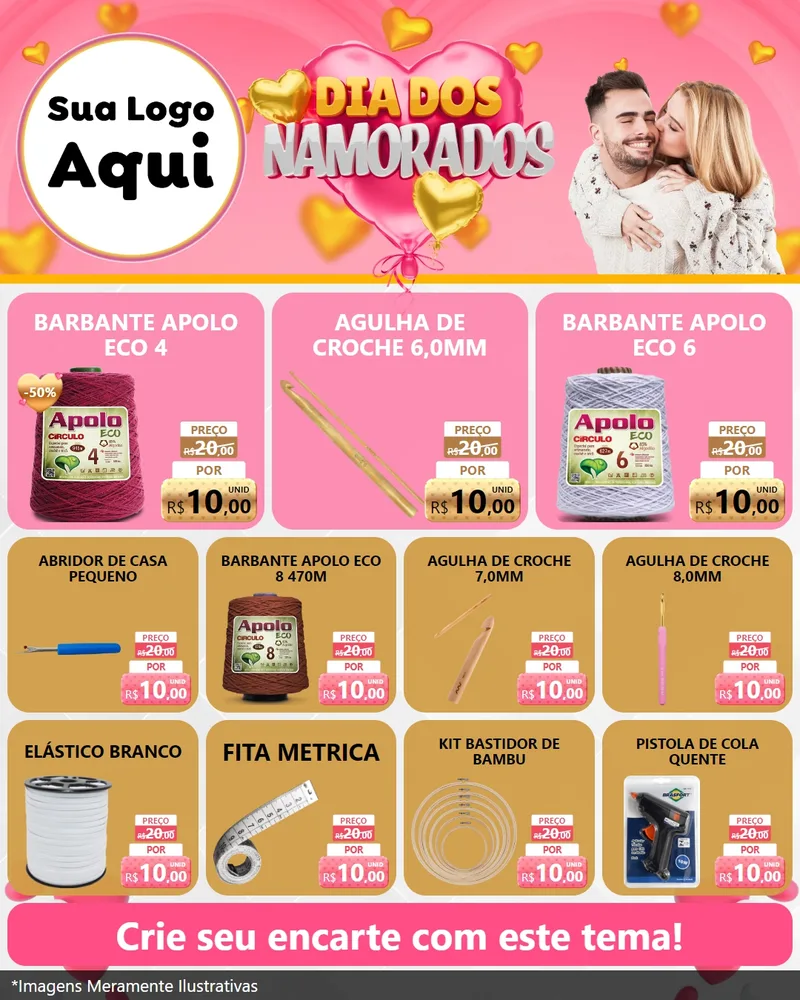 Modelo de Rede Social para Feed Instagram com o tema Dia dos Namorados para Armarinho e Aviamentos