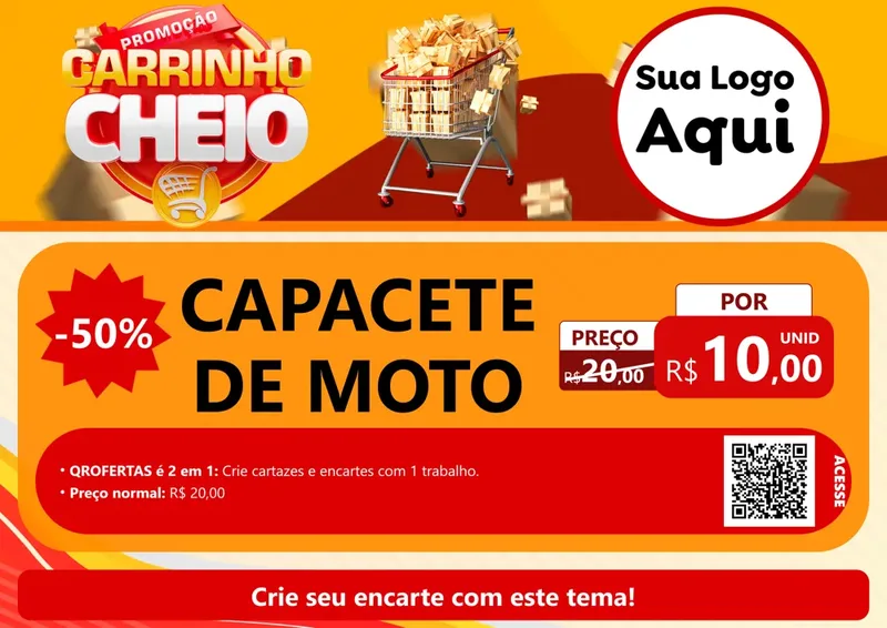 Modelo de Cartaz para Cartaz A4 Horizontal com o tema Promoção carrinho cheio para Moto peças
